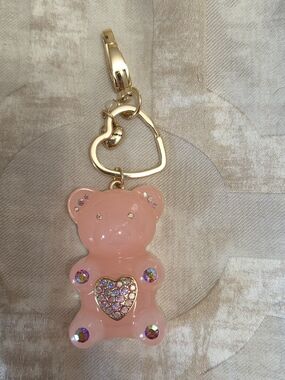 Betsey Johnson Pink Teddy Bear Heart Keychain Kids Accessory